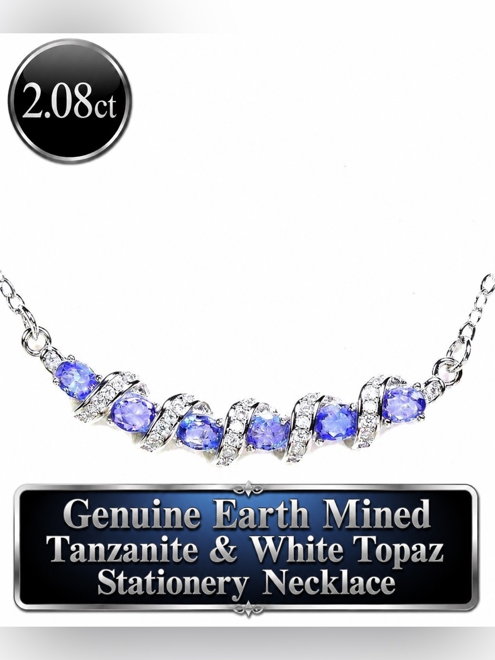 Tanzanite Topaz stationary necklace  Silver .925 18".   2 carats